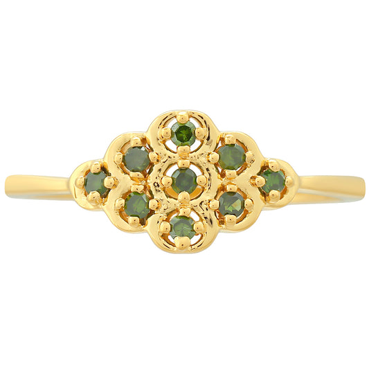 Pozlacený Stříbrný Prsten se Zeleným Diamantem