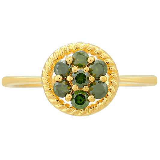 Pozlacený Stříbrný Prsten se Zeleným Diamantem