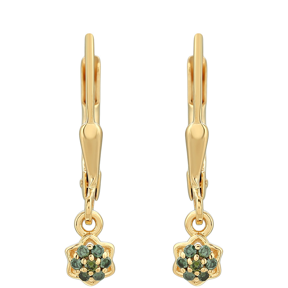 Pozlacené Stříbro 925/1000 - Náušnice se Zeleným Diamantem - Karátové číslo: 0.08. přibližná hmotnost: 1.02 gramů 1 