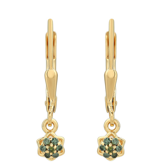 Pozlacené Stříbro 925/1000 - Náušnice se Zeleným Diamantem - Karátové číslo: 0.08. přibližná hmotnost: 1.02 gramů