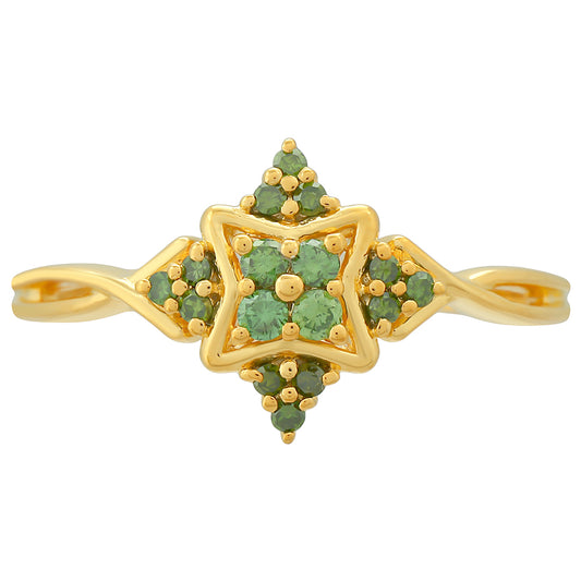 Pozlacený Stříbrný Prsten se Zeleným Diamantem