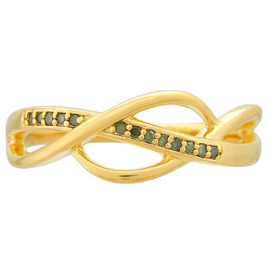 Pozlacený Stříbrný Prsten se Zeleným Diamantem