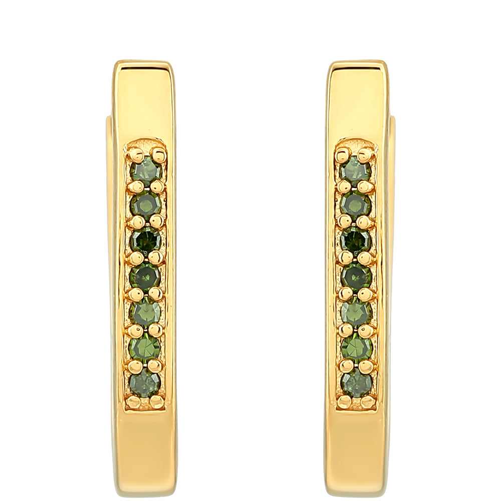 Pozlacené Stříbrné Náušnice se Zeleným Diamantem