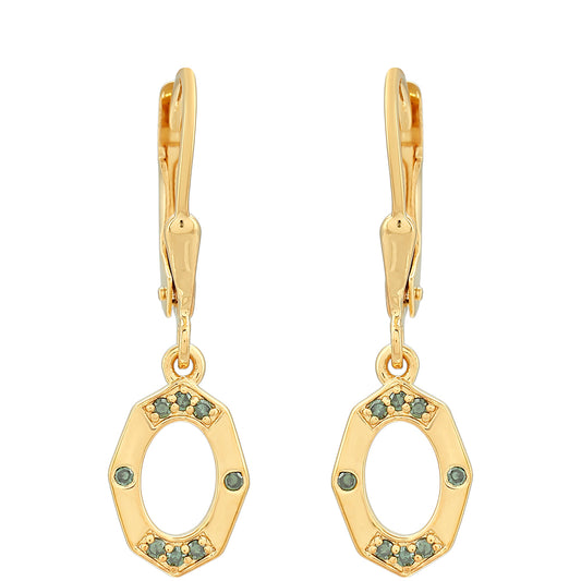 Pozlacené Stříbro 925/1000 - Náušnice se Zeleným Diamantem - Karátové číslo: 0.09. přibližná hmotnost: 1.93 gramů