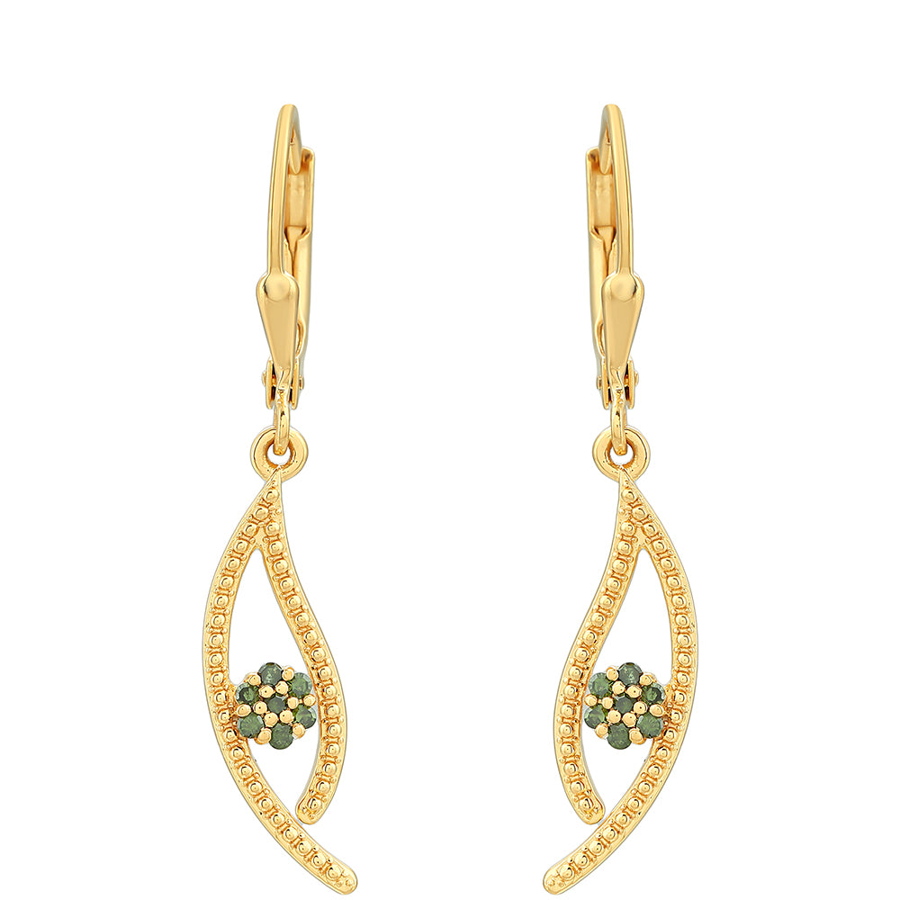 Pozlacené Stříbrné Náušnice se Zeleným Diamantem