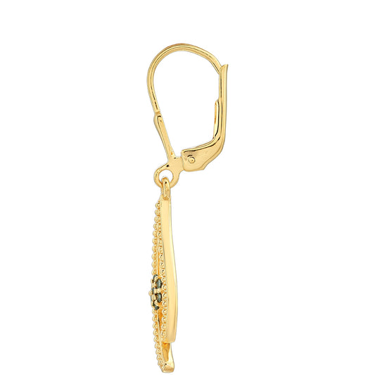 Pozlacené Stříbrné Náušnice se Zeleným Diamantem