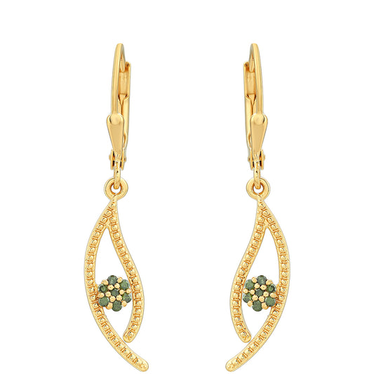 Pozlacené Stříbrné Náušnice se Zeleným Diamantem