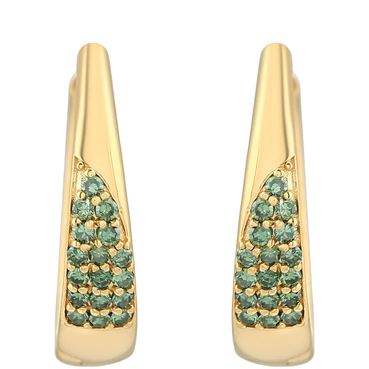 Pozlacené Stříbrné Náušnice se Zeleným Diamantem