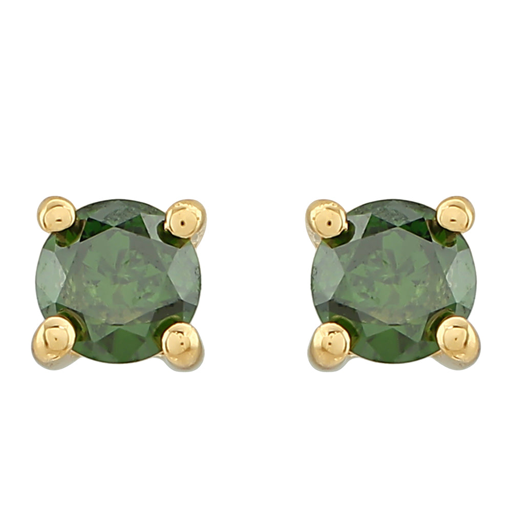 Pozlacené Stříbrné Náušnice se Zeleným Diamantem