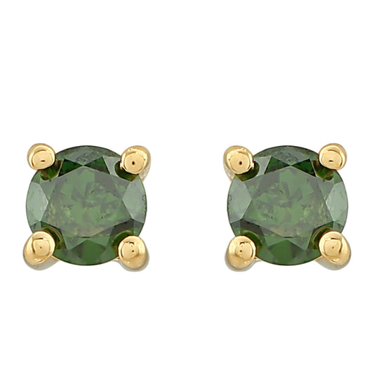 Pozlacené Stříbrné Náušnice se Zeleným Diamantem