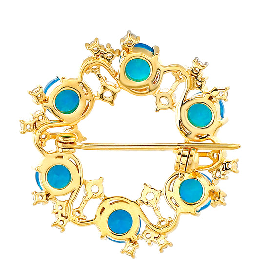 Pozlacený Stříbrný Brož s etiopským Paraiba modrým opálem a Bílým Topazem