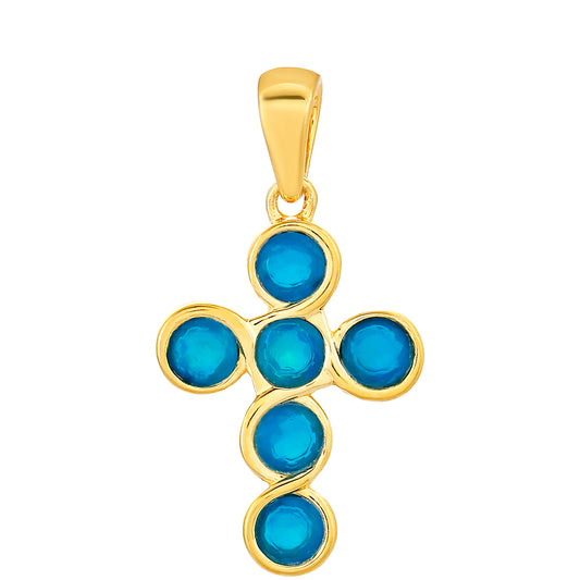 Kříž Pozlacený Stříbrný Přívěsek s etiopským Paraiba modrým opálem