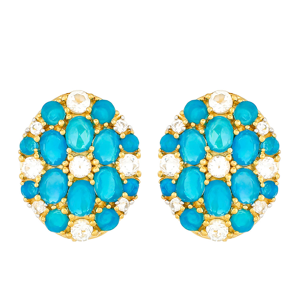 Pozlacené Stříbrné Náušnice s etiopským Paraiba modrým opálem a Bílým Topazem 1 