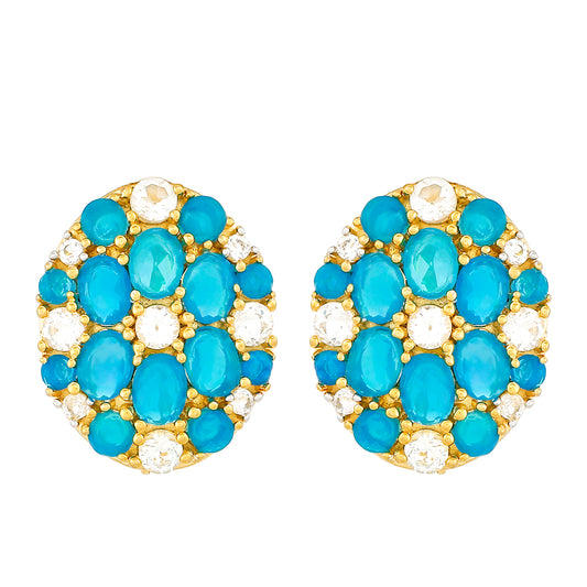 Pozlacené Stříbrné Náušnice s etiopským Paraiba modrým opálem a Bílým Topazem