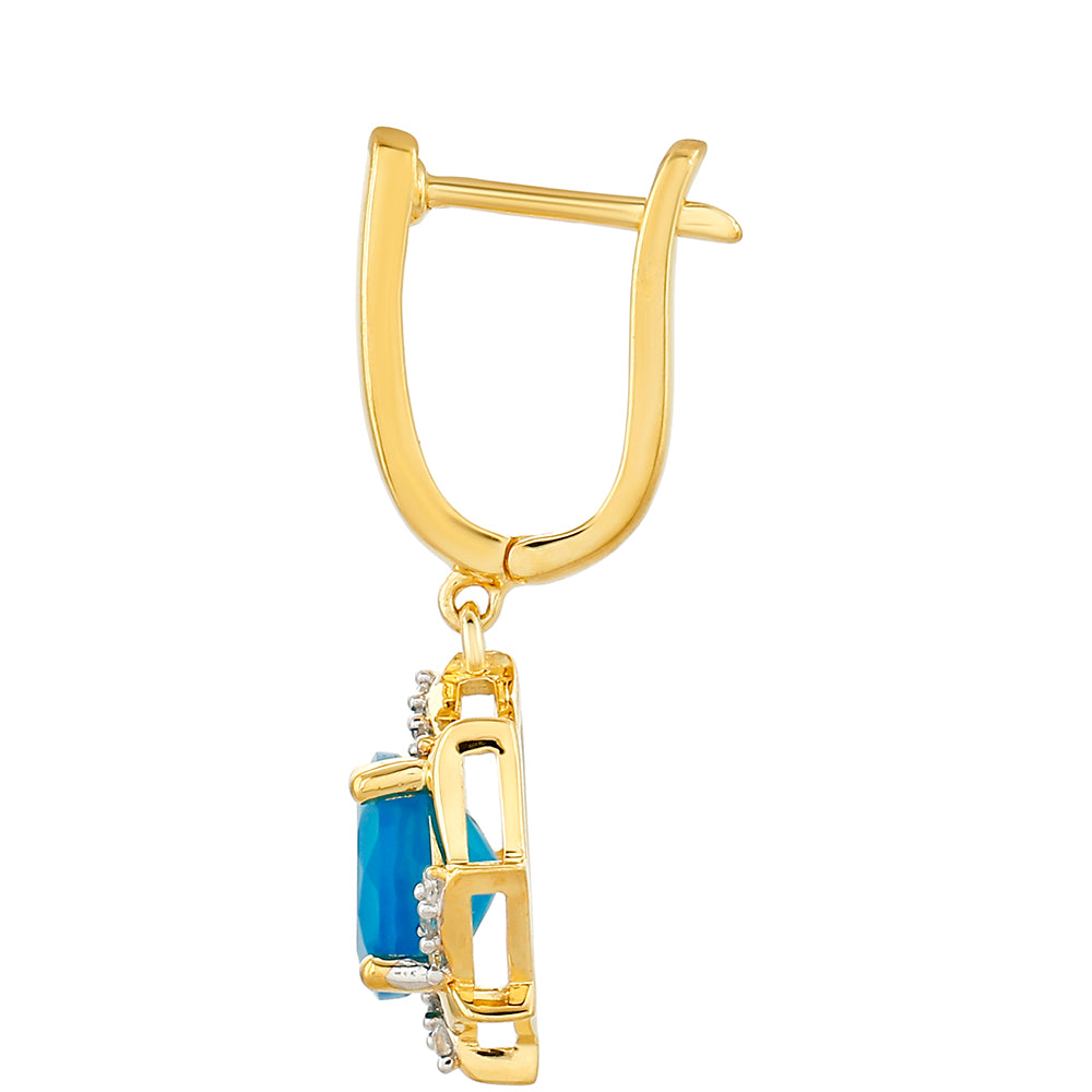 Pozlacené Stříbrné Náušnice s etiopským Paraiba modrým opálem a Bílým Topazem 2 