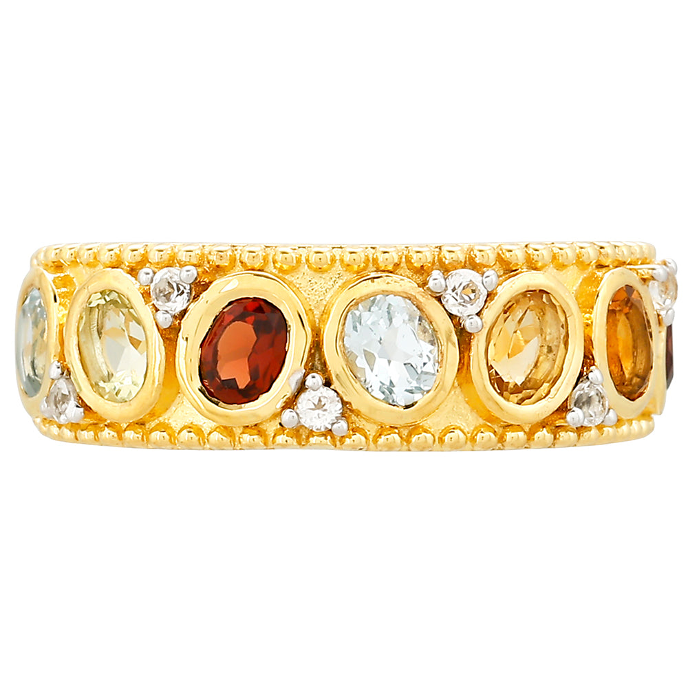 Pozlacené Stříbro 925/1000 - Prsten s Granátem a Citrínem z Madeiry - Karátové číslo: 1.47. přibližná hmotnost: 4.54 gramů