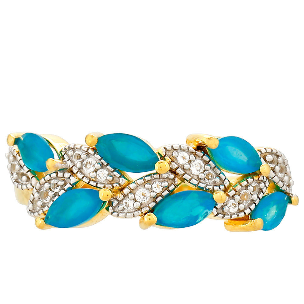 Pozlacený Stříbrný Prsten s etiopským Paraiba modrým opálem a Bílým Topazem 1 