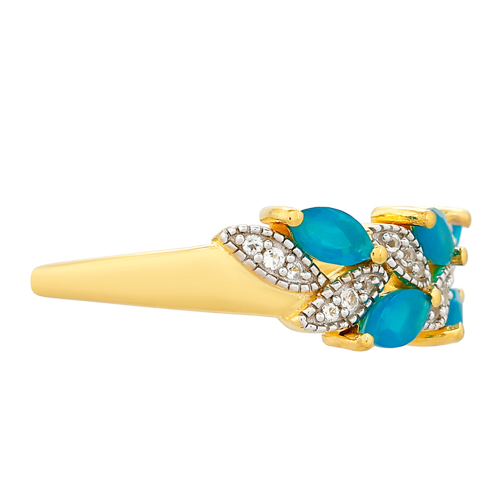 Pozlacený Stříbrný Prsten s etiopským Paraiba modrým opálem a Bílým Topazem 2 