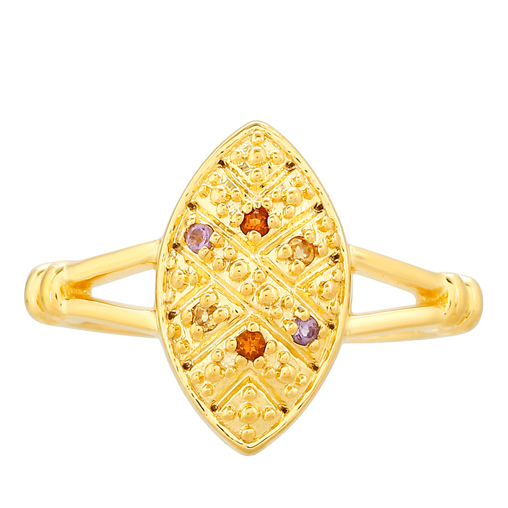 Pozlacené Stříbro 925/1000 - Prsten s Ametystem a Citrínem z Madeiry - Karátové číslo: 0.06. přibližná hmotnost: 2.22 gramů