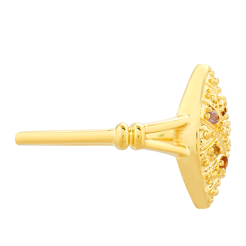 Pozlacené Stříbro 925/1000 - Prsten s Ametystem a Citrínem z Madeiry - Karátové číslo: 0.06. přibližná hmotnost: 2.22 gramů