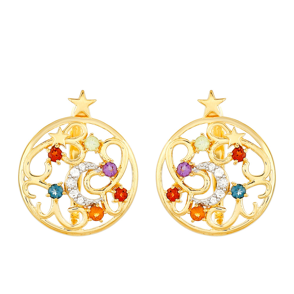 Pozlacené Stříbro 925/1000 - Náušnice s Ametystem a Citrínem - Karátové číslo: 0.55. přibližná hmotnost: 3.54 gramů