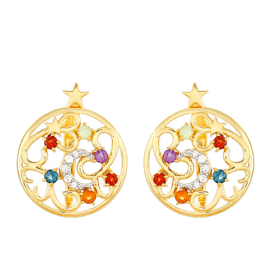 Pozlacené Stříbrné Náušnice s Ametystem a Citrínem