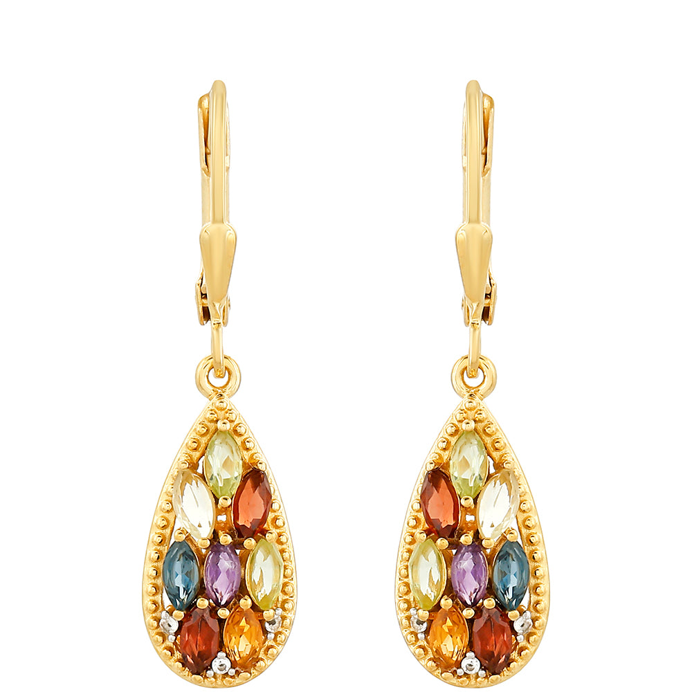 Pozlacené Stříbrné Náušnice s Ametystem a Citrínem 1 