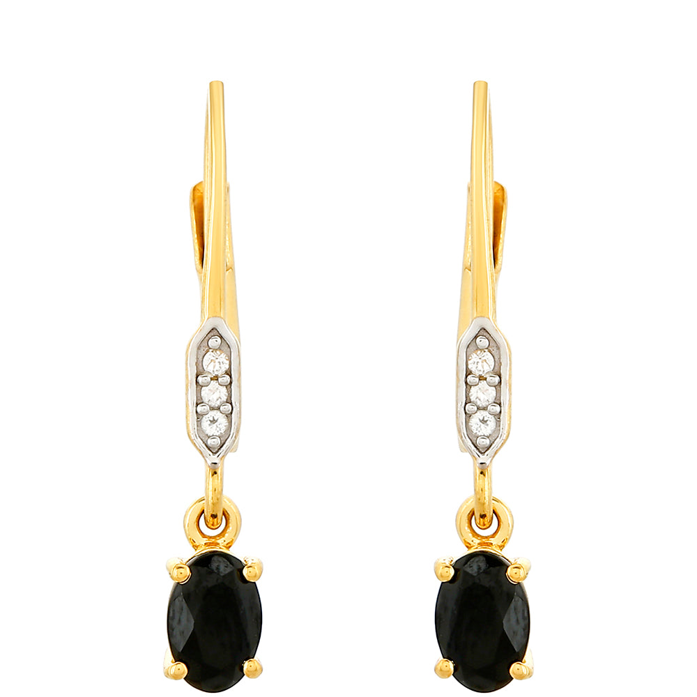 Pozlacené Stříbrné Náušnice s Černým Turmalínem a Bílým Topazem