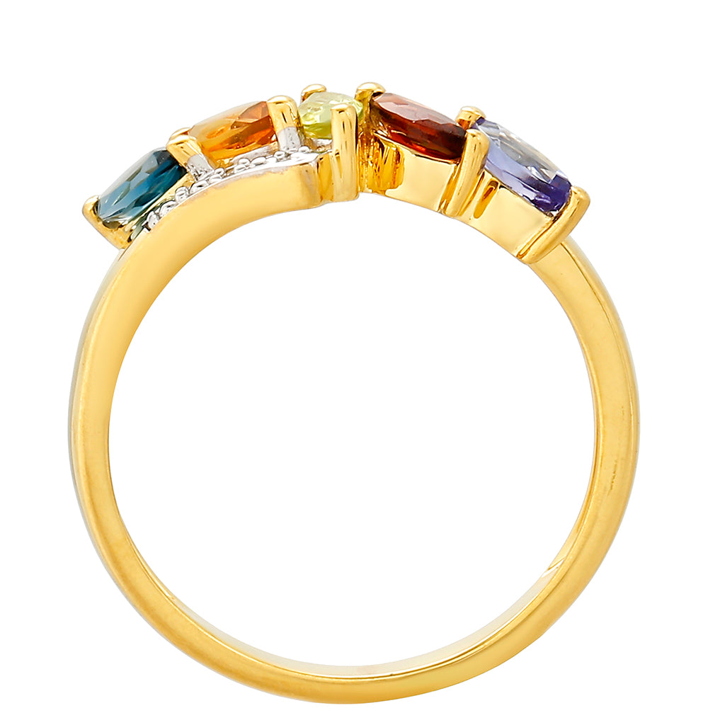 Pozlacené Stříbro 925/1000 - Prsten s Tanzanitem a Citrínem - Karátové číslo: 0.8. přibližná hmotnost: 2.56 gramů 4 