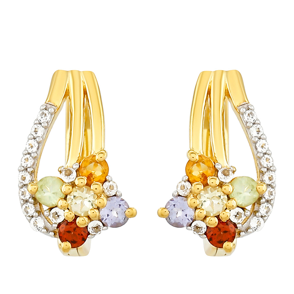 Pozlacené Stříbrné Náušnice s Tanzanitem a Citrínem