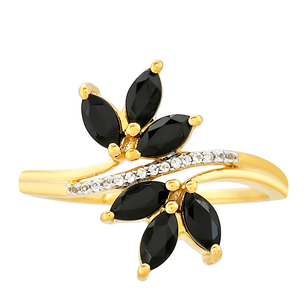 Pozlacené Stříbro 925/1000 - Prsten s Černým Turmalínem a Bílým Topazem - Karátové číslo: 1.09. přibližná hmotnost: 1.73 gramů 1 