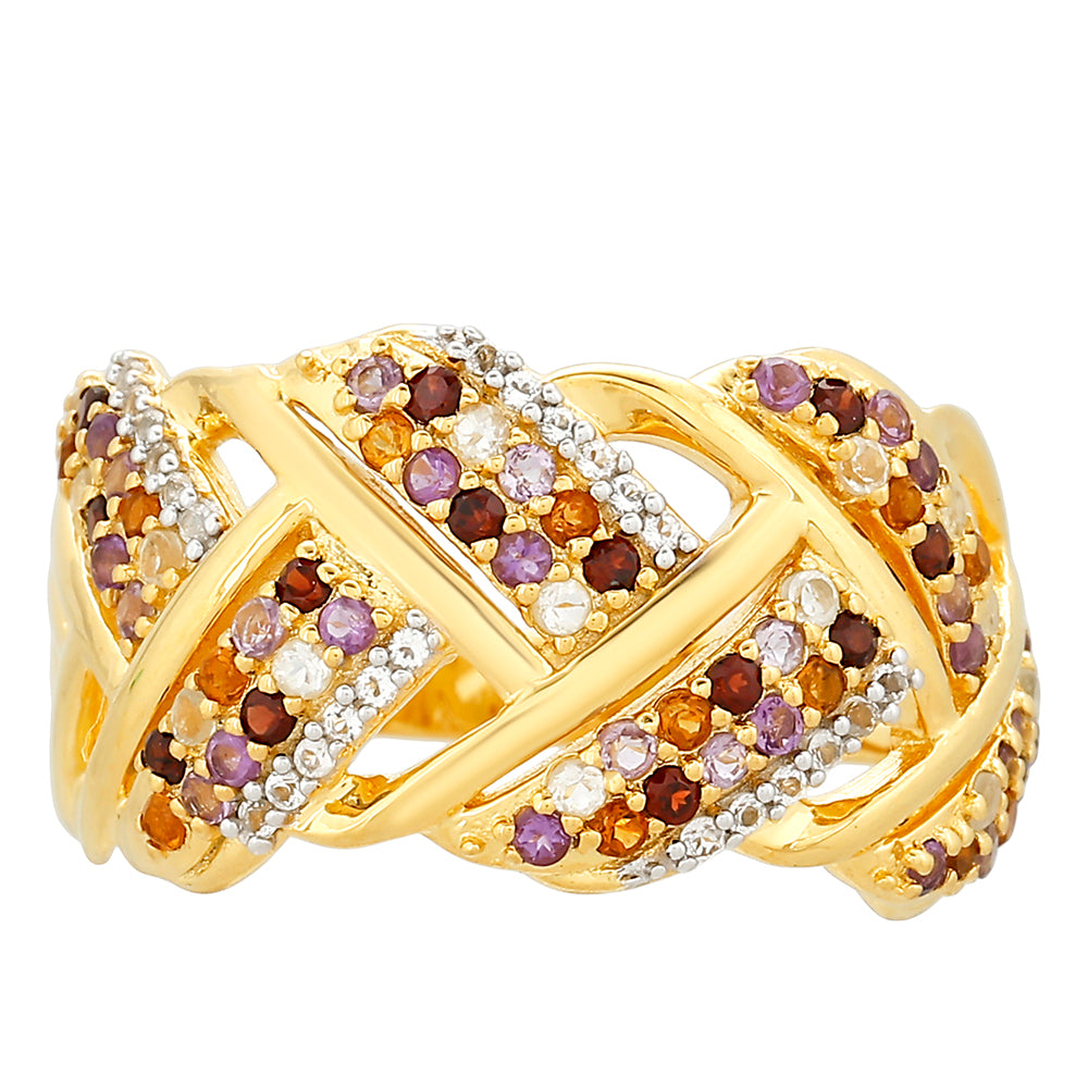 Pozlacené Stříbro 925/1000 - Prsten s Ametystem a Citrínem z Madeiry - Karátové číslo: 0.8. přibližná hmotnost: 5.12 gramů 1 