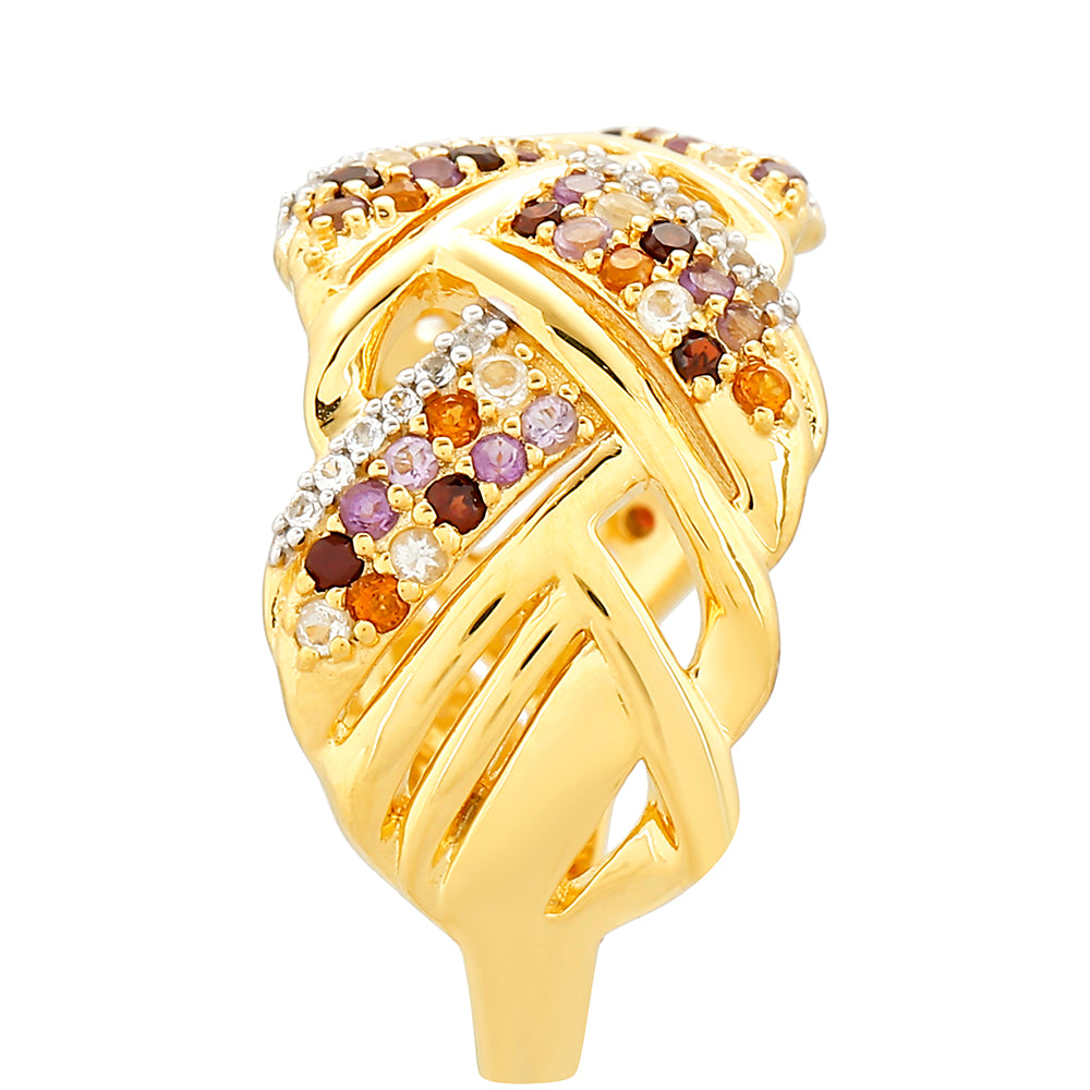 Pozlacené Stříbro 925/1000 - Prsten s Ametystem a Citrínem z Madeiry - Karátové číslo: 0.8. přibližná hmotnost: 5.12 gramů 3 