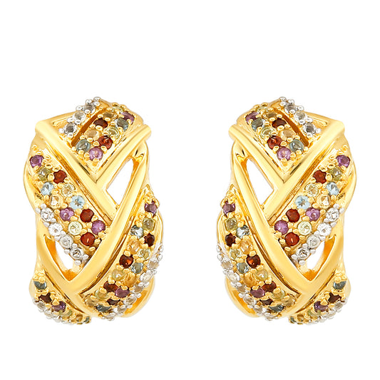 Pozlacené Stříbrné Náušnice s Ametystem a Citrínem