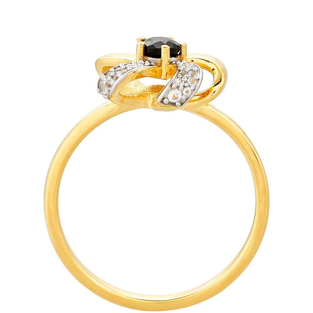 Pozlacené Stříbro 925/1000 - Prsten s Černým Turmalínem a Bílým Topazem - Karátové číslo: 0.31. přibližná hmotnost: 2.64 gramů 4 