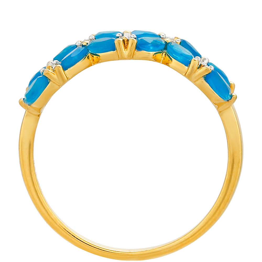 Pozlacené Stříbro 925/1000 - Prsten s etiopským Paraiba modrým opálem a Bílým Topazem - Karátové číslo: 1.09. přibližná hmotnost: 2.74 gramů