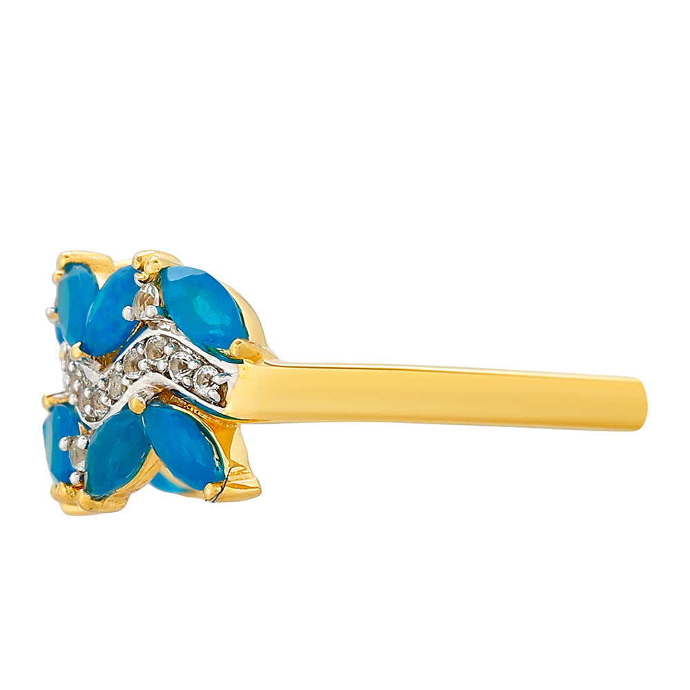 Pozlacené Stříbro 925/1000 - Prsten s etiopským Paraiba modrým opálem a Bílým Topazem - Karátové číslo: 1.09. přibližná hmotnost: 2.74 gramů 4 