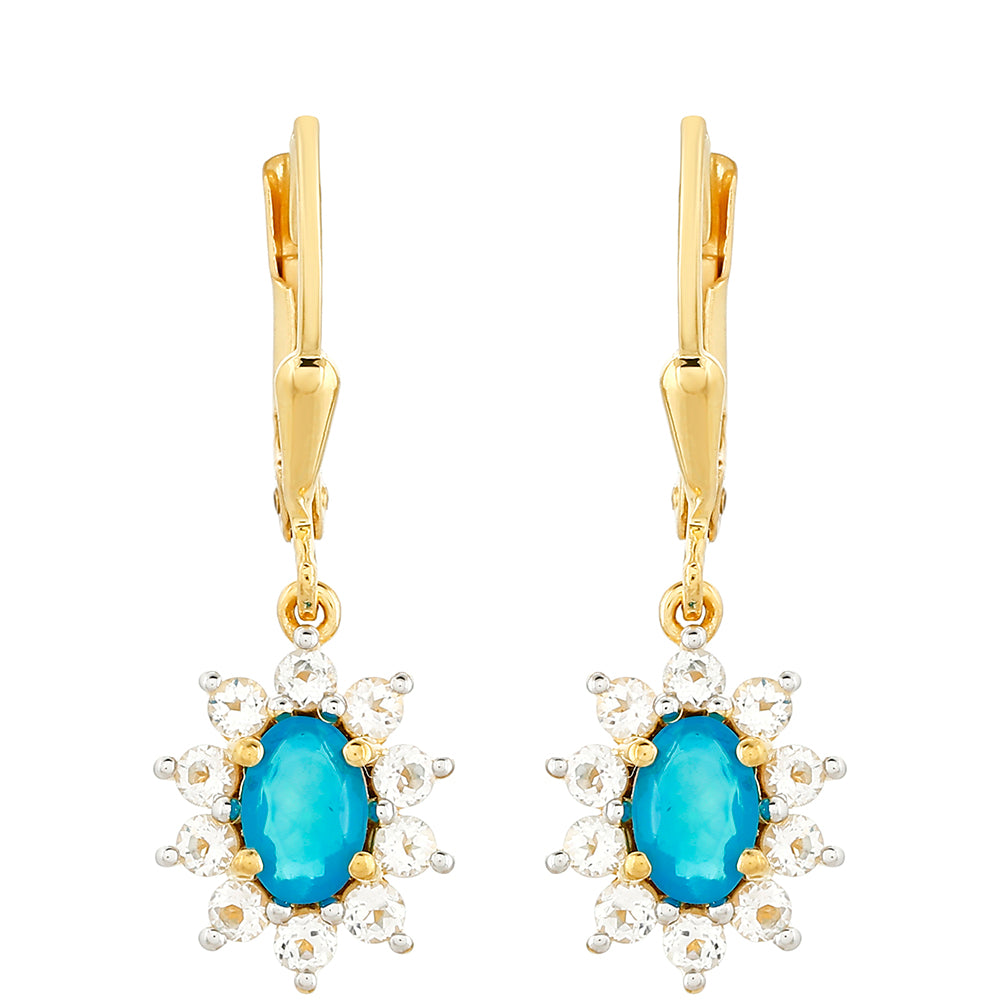 Pozlacené Stříbrné Náušnice s etiopským Paraiba modrým opálem a Bílým Topazem 1 