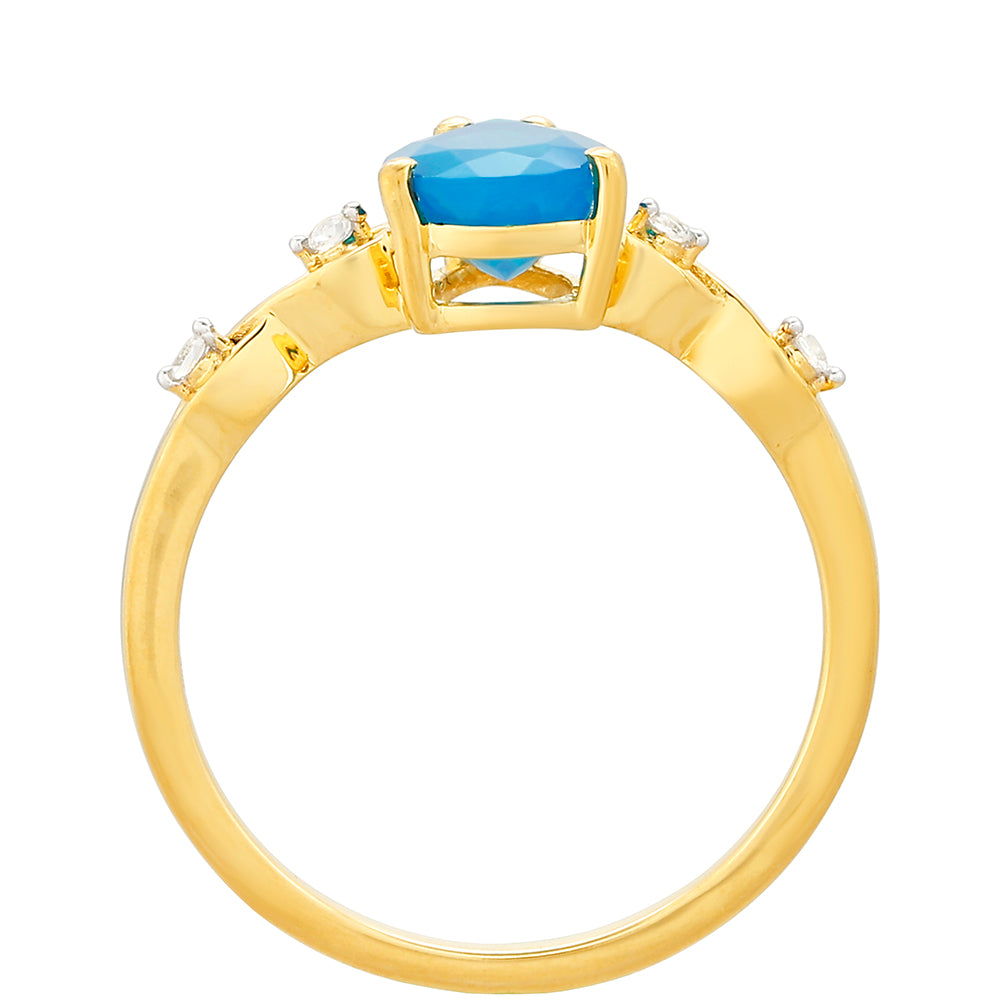 Pozlacené Stříbro 925/1000 - Prsten s etiopským Paraiba modrým opálem a Bílým Topazem - Karátové číslo: 0.82. přibližná hmotnost: 2.02 gramů 4 