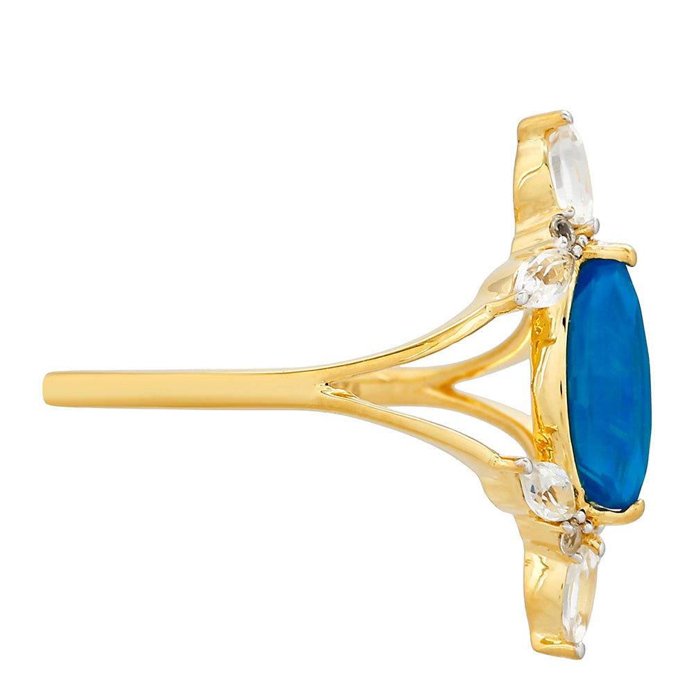 Pozlacené Stříbro 925/1000 - Prsten s etiopským Paraiba modrým opálem a Bílým Topazem - Karátové číslo: 1.24. přibližná hmotnost: 2.57 gramů 2 