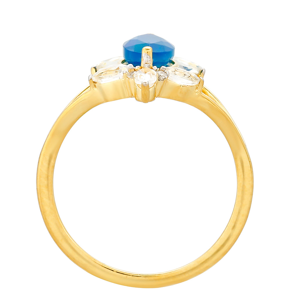 Pozlacené Stříbro 925/1000 - Prsten s etiopským Paraiba modrým opálem a Bílým Topazem - Karátové číslo: 1.24. přibližná hmotnost: 2.57 gramů 4 