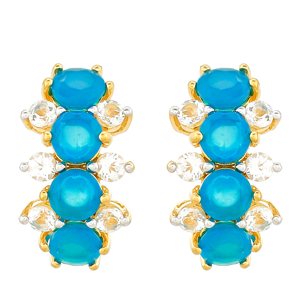 Pozlacené Stříbrné Náušnice s etiopským Paraiba modrým opálem a Bílým Topazem 1 