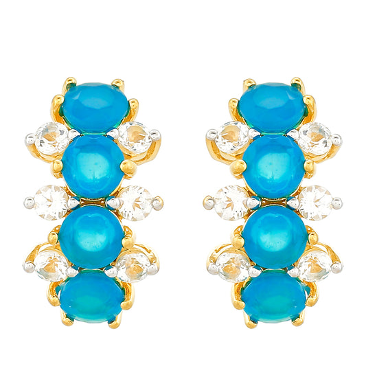 Pozlacené Stříbrné Náušnice s etiopským Paraiba modrým opálem a Bílým Topazem