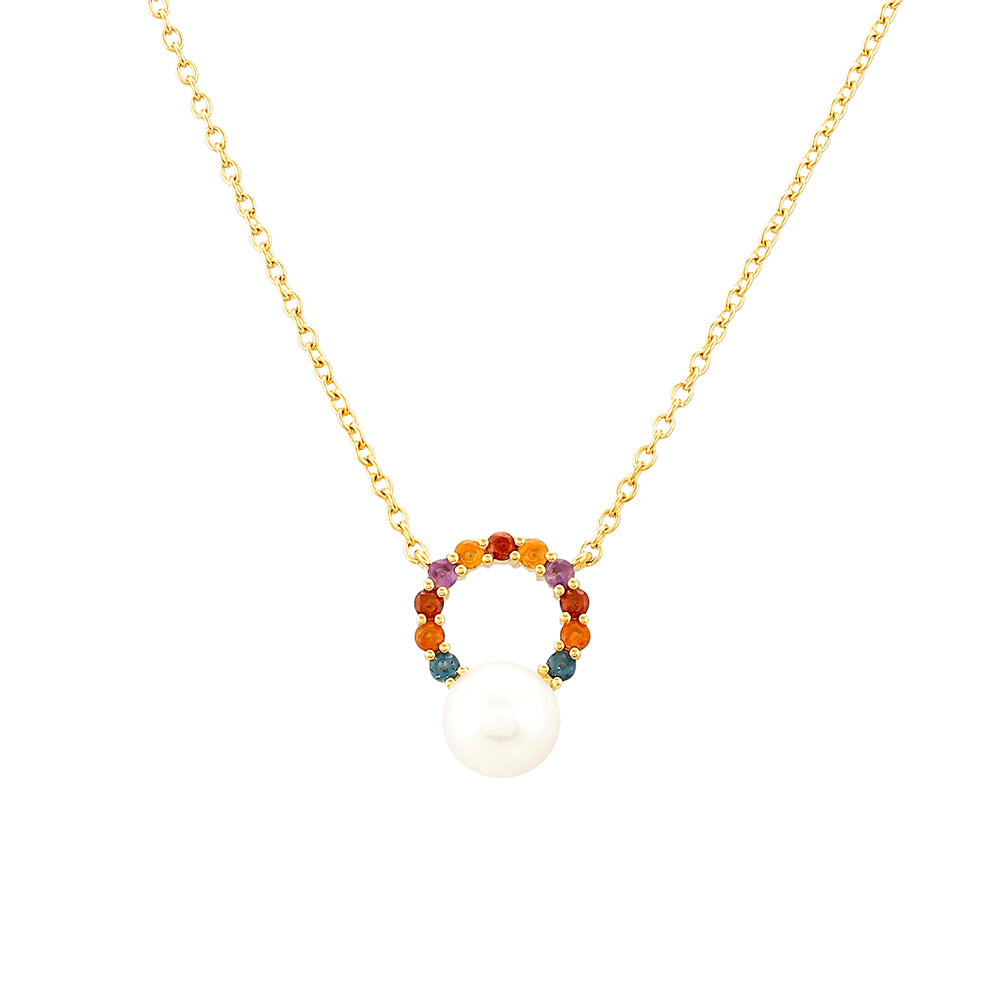 Pozlacené Stříbro 925/1000 - Náhrdelník s Ametystem a Citrínem z Madeiry - Karátové číslo: 3.38. přibližná hmotnost: 4.32 gramů