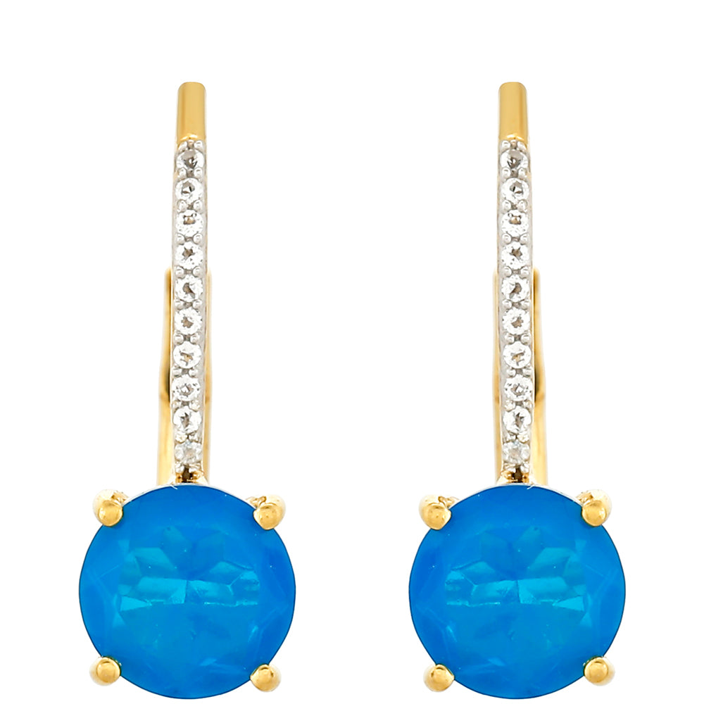 Pozlacené Stříbrné Náušnice s etiopským Paraiba modrým opálem a Bílým Topazem