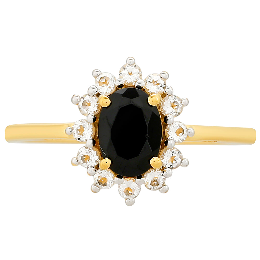 Pozlacený Stříbrný Prsten s Černým Turmalínem a Bílým Topazem 1 