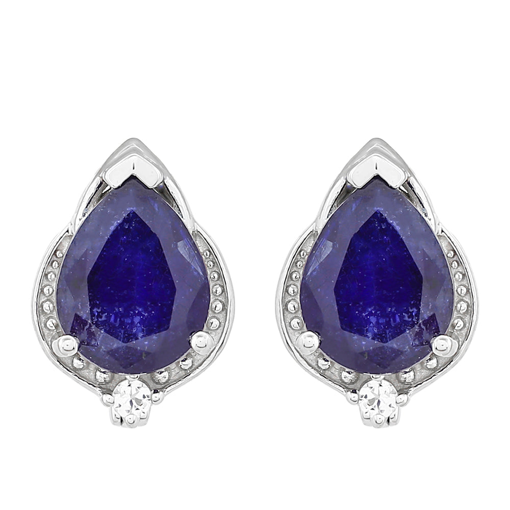 Stříbrné Náušnice s Thajským Safírem a Bílým Topazem