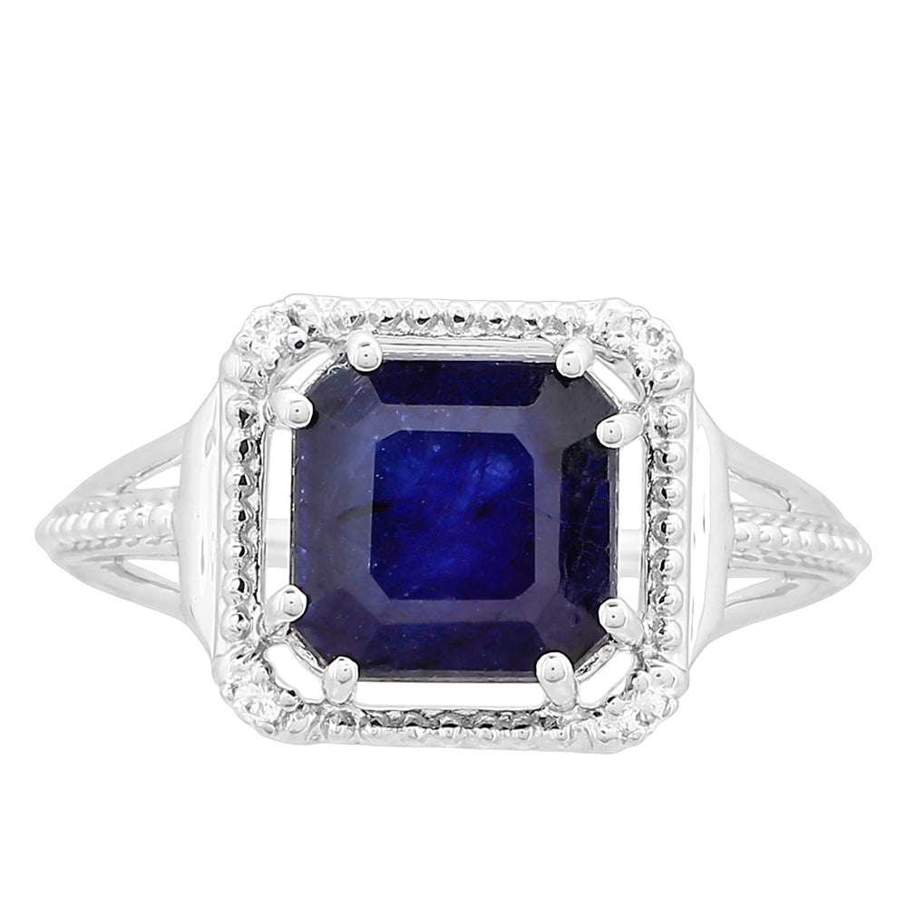 Stříbro 925/1000 - Prsten s Thajským Safírem a Bílým Topazem - Karátové číslo: 4.47. přibližná hmotnost: 3.4 gramů 1 