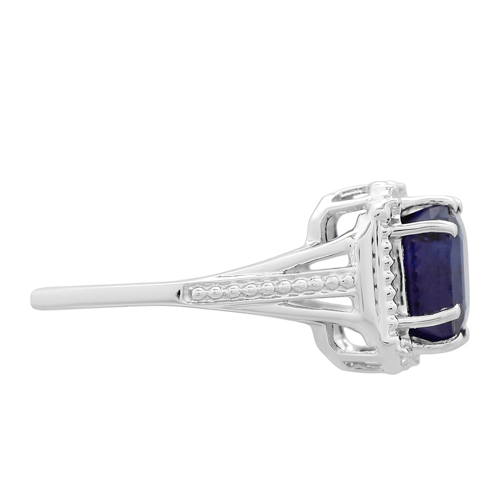 Stříbro 925/1000 - Prsten s Thajským Safírem a Bílým Topazem - Karátové číslo: 4.47. přibližná hmotnost: 3.4 gramů