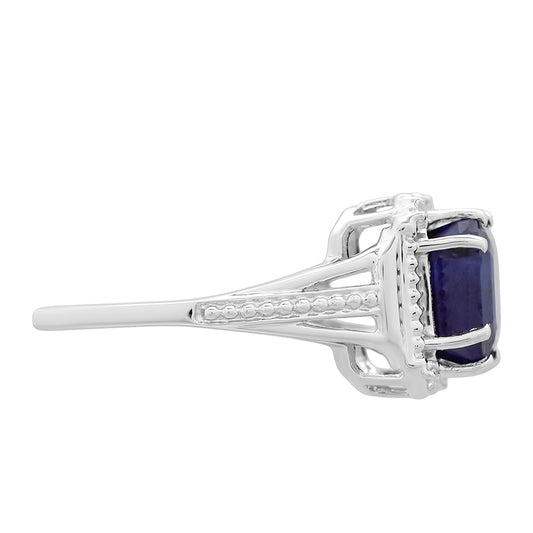 Stříbro 925/1000 - Prsten s Thajským Safírem a Bílým Topazem - Karátové číslo: 4.47. přibližná hmotnost: 3.4 gramů